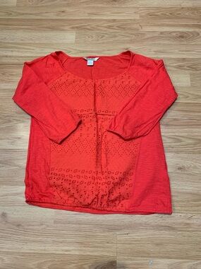 Lucky Brand Coral Eyelet Scoop Neck Top
